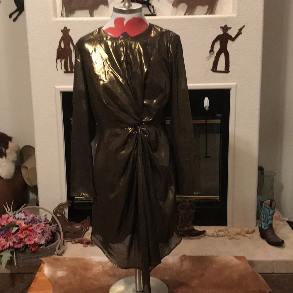 Gold metallic dress.